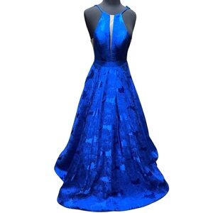 Sherri Hill Royal Blue Mikado Embroidered Ball Gown | Size 0